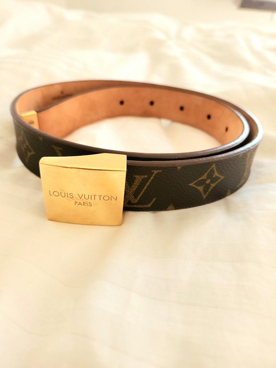 Louis Vuitton Accessories - Louis Vuitton Women's Monogram Brown Leather Belt with Gold Buckle